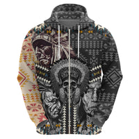 Native American Headdress Gray With Human Skull African Pattern Hoodie - Wonder Print Shop