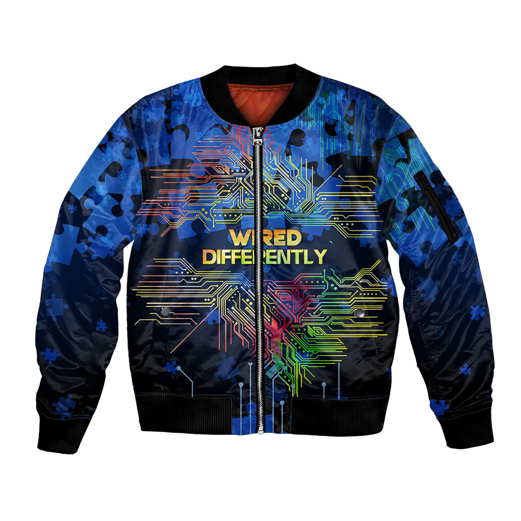 Autism Acceptance Month Neurodiversity - Wired Differently Sleeve Zip Bomber Jacket TS07 - Wonder Print Shop