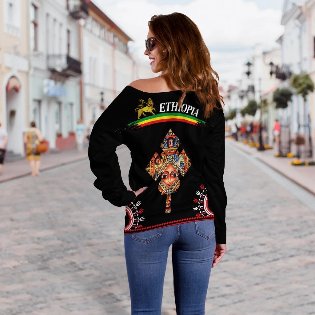 Ethiopia Off Shoulder Sweater - Ethiopian Cross LT13 - Wonder Print Shop