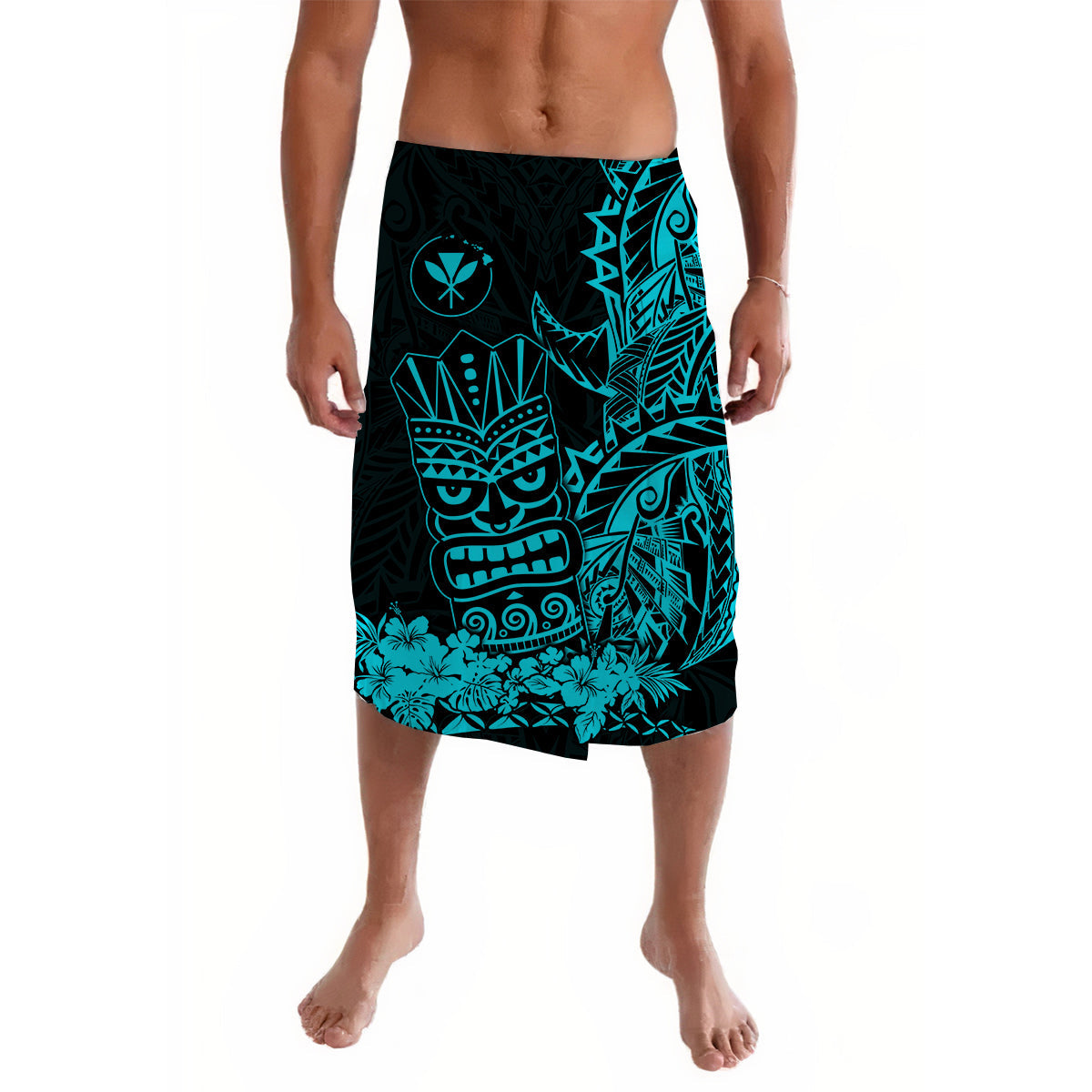Hawaii Polynesian Lavalava Turquoise Tiki Masks Hawaiian LT13 - Wonder Print Shop