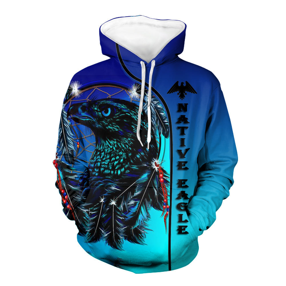 Blue Eagle Dream Catcher Native American 3D Hoodie LT10 - Wonder Print Shop
