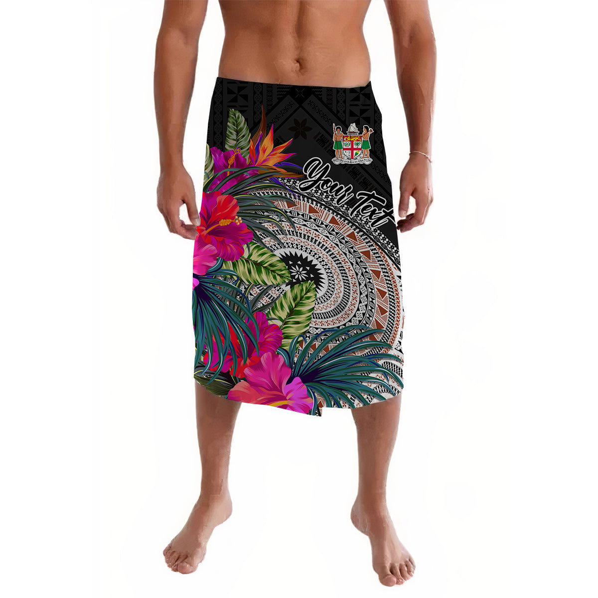 Custom Personalised Fiji Tapa Lavalava Black Fijian Masi Be Loved Hibiscus LT13 - Wonder Print Shop