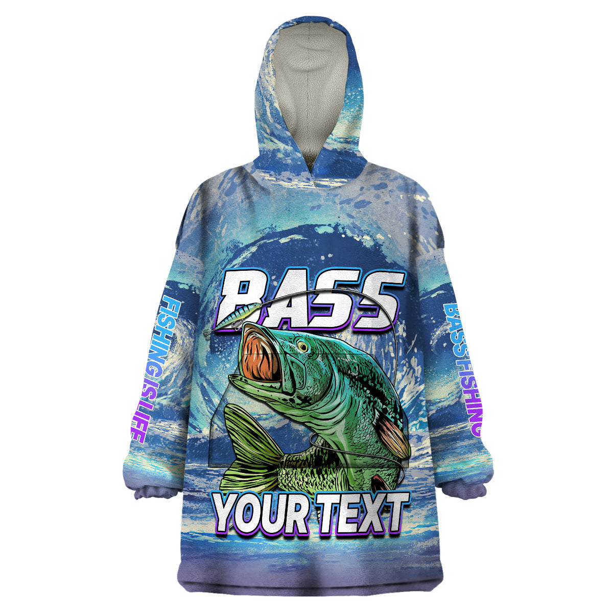 (Custom Personalised) Bass Fishing is Life Hook Sport Largemouth Blue Wearable Blanket Hoodie - Wonder Print Shop