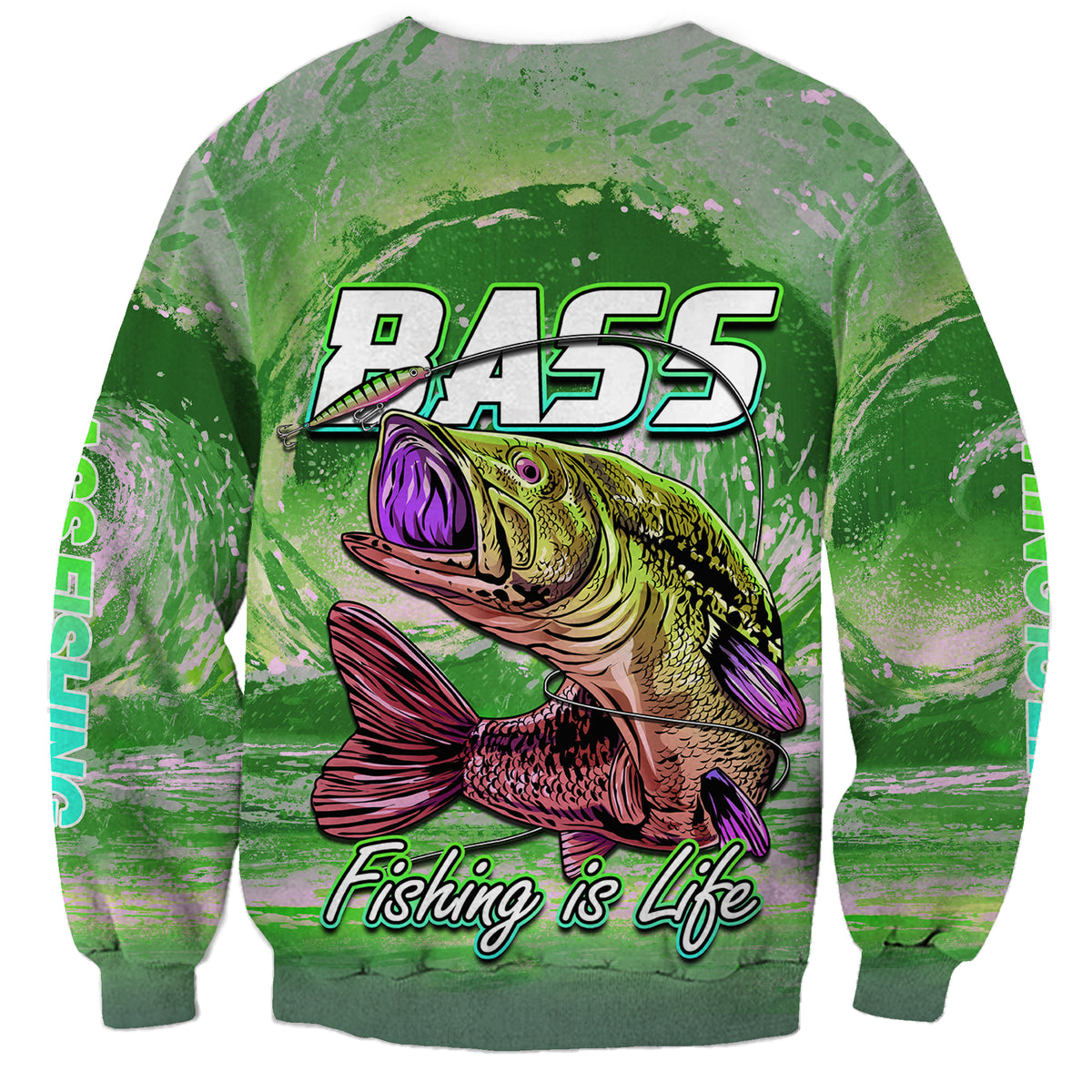 Bass Fishing is Life Hook Sport Largemouth Green Sweatshirt - Wonder Print Shop