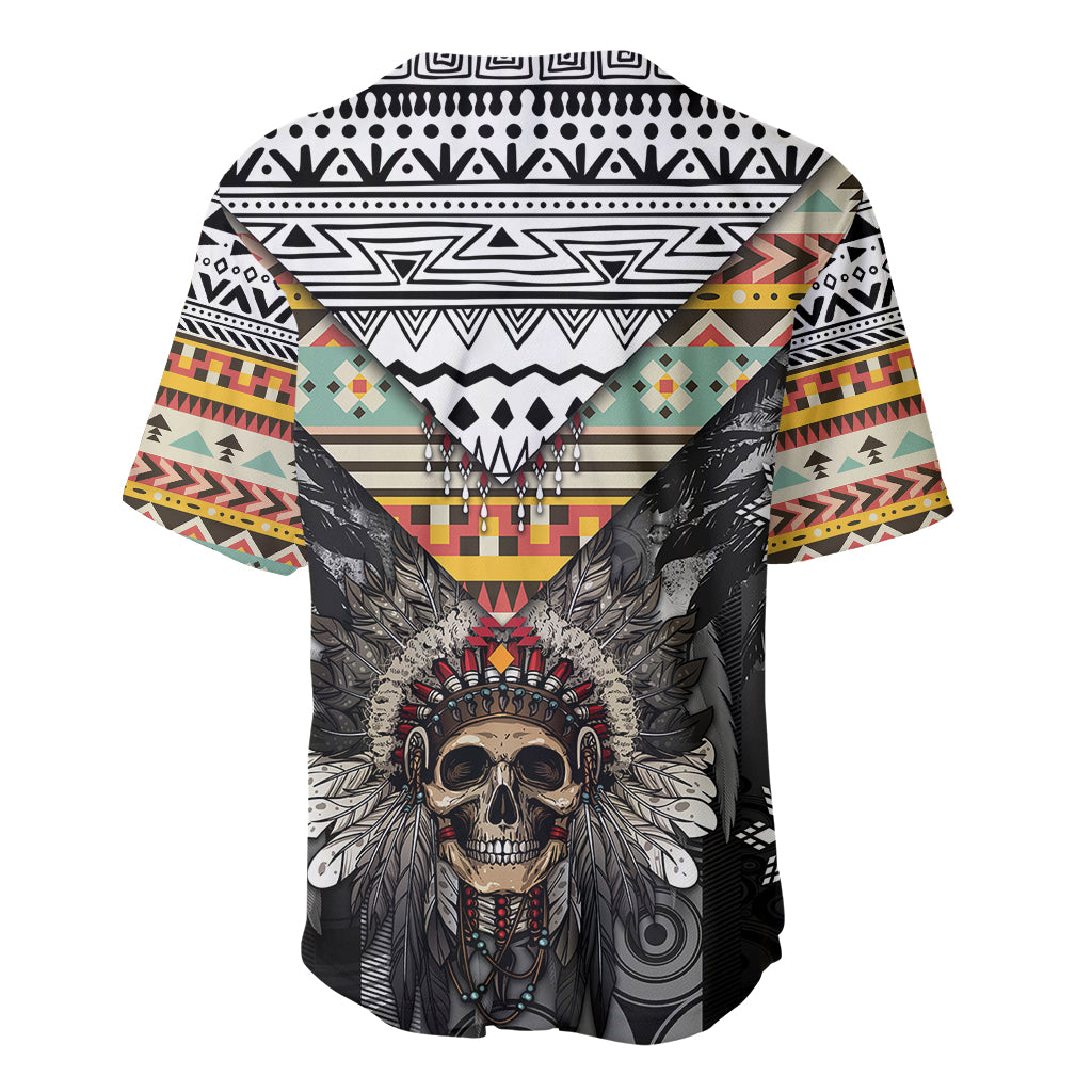 Native American Headdress With Human Skull African Pattern With Geometric Motifs Baseball Jersey - Wonder Print Shop