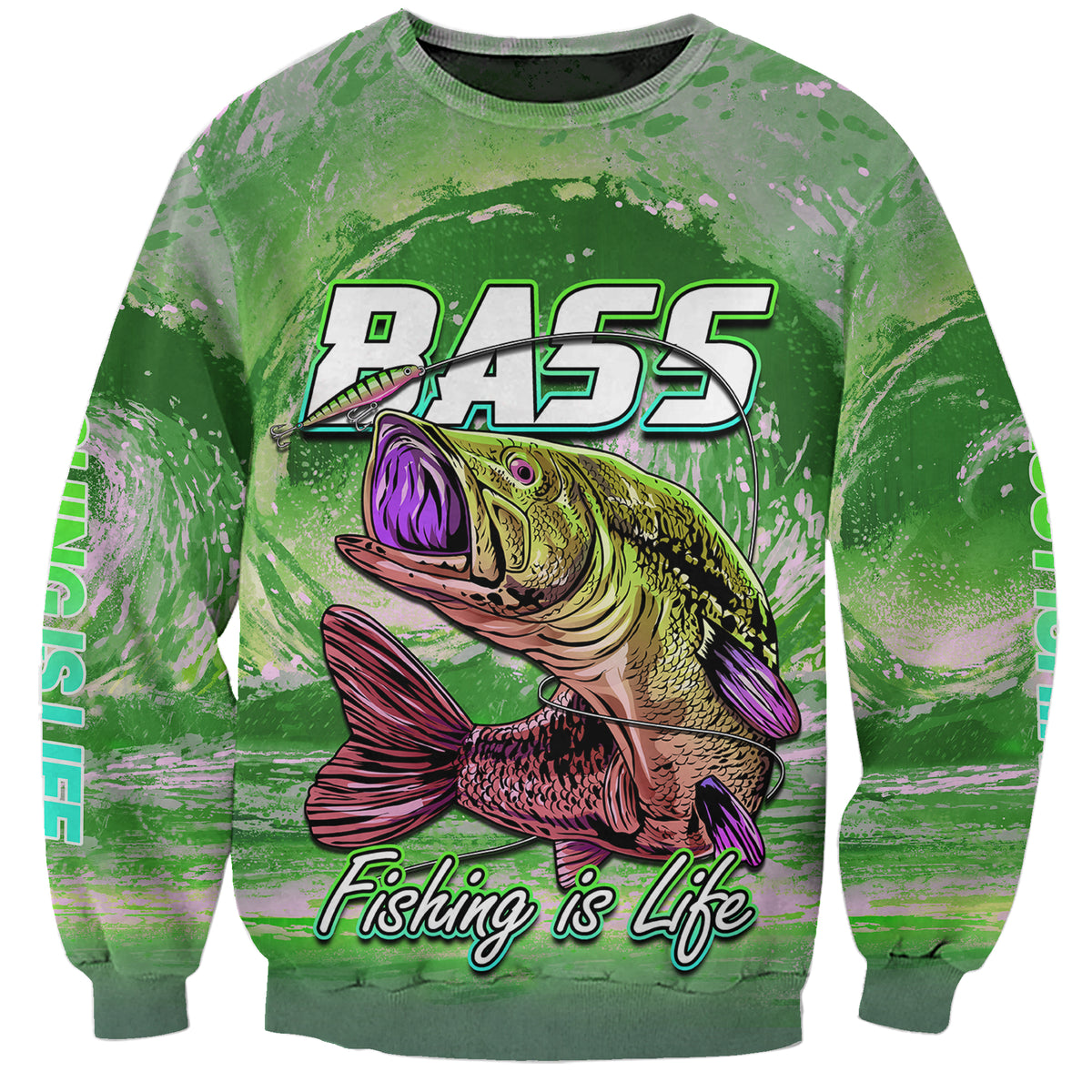 Bass Fishing is Life Hook Sport Largemouth Green Sweatshirt - Wonder Print Shop