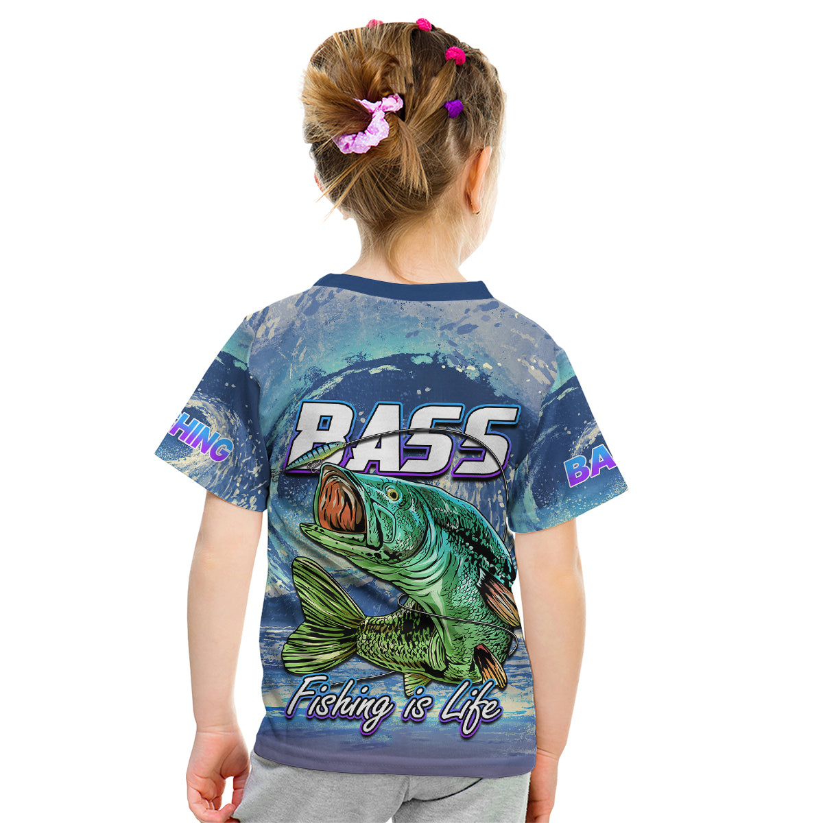 (Custom Personalised) Bass Fishing is Life Hook Sport Largemouth Blue Kid T Shirt - Wonder Print Shop