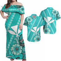 Hawaii Matching Hawaiian Shirt And Dress Kakau Tribal Turquoise Batik Floral Ver.01 LT13 - Wonder Print Shop