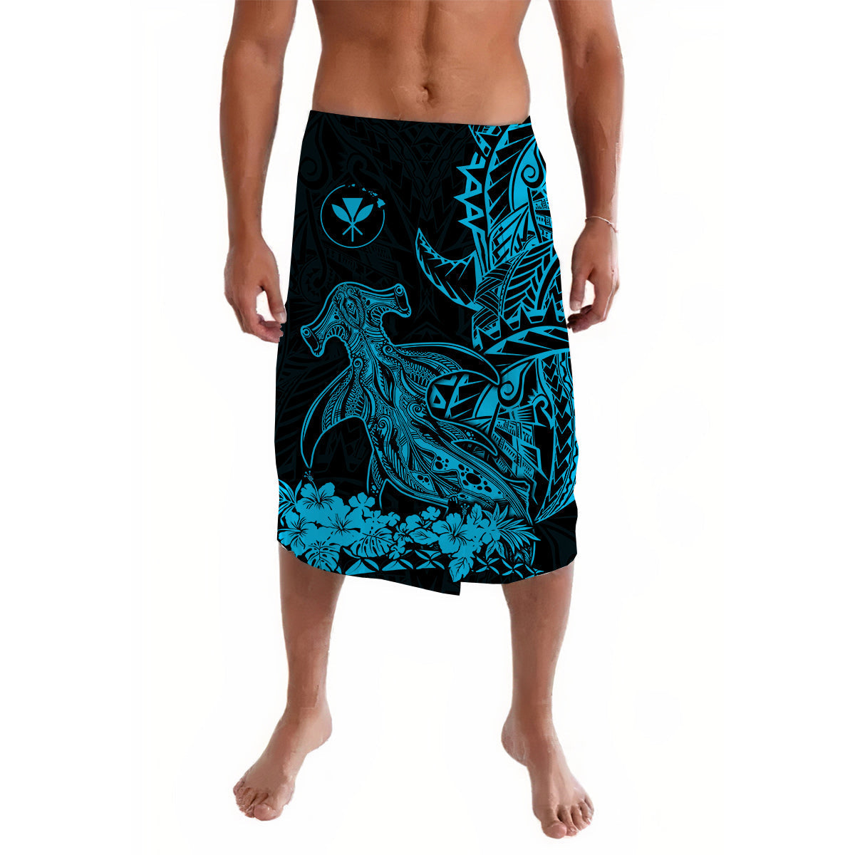 Hawaii Polynesian Lavalava Wild Hammerhead Sharks Blue LT13 - Wonder Print Shop