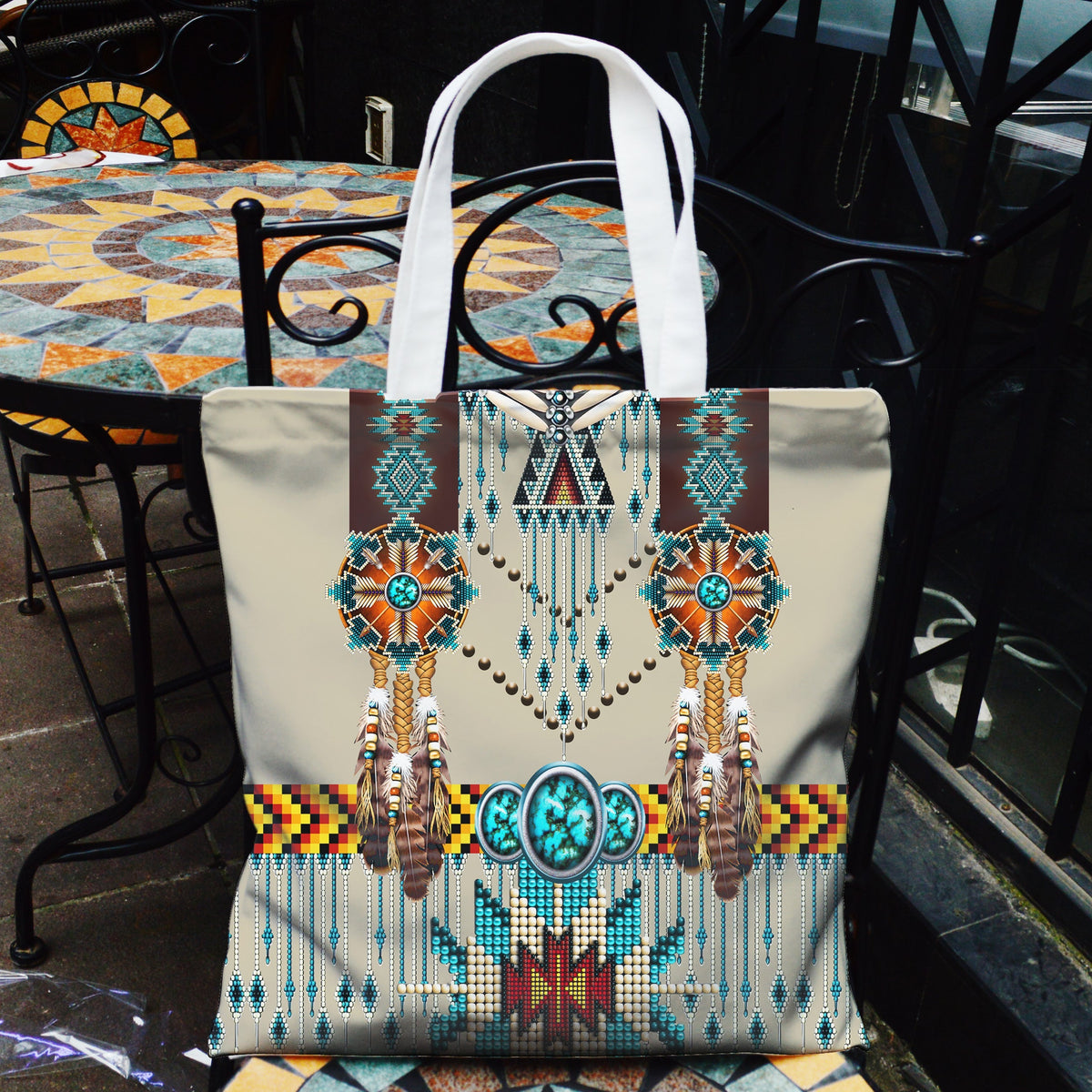 turquoise-blue-pattern-breastplate-native-american-pocket-canvas-bag
