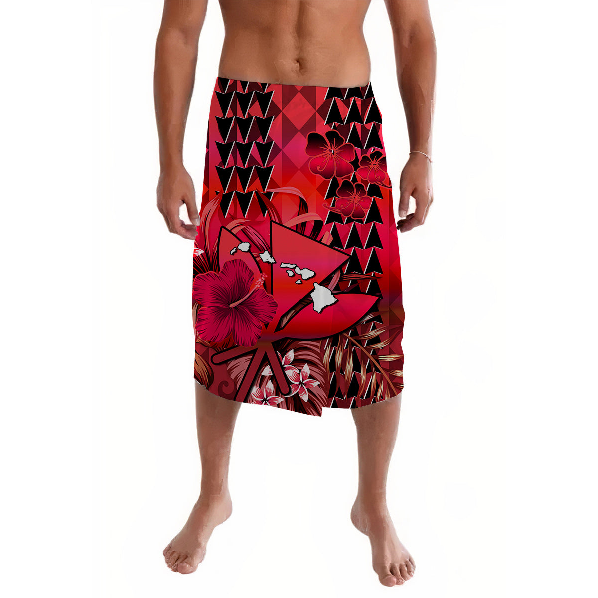 Hawaii Flowers Lavalava Red Tribal Pattern Hawaiian LT13 - Wonder Print Shop