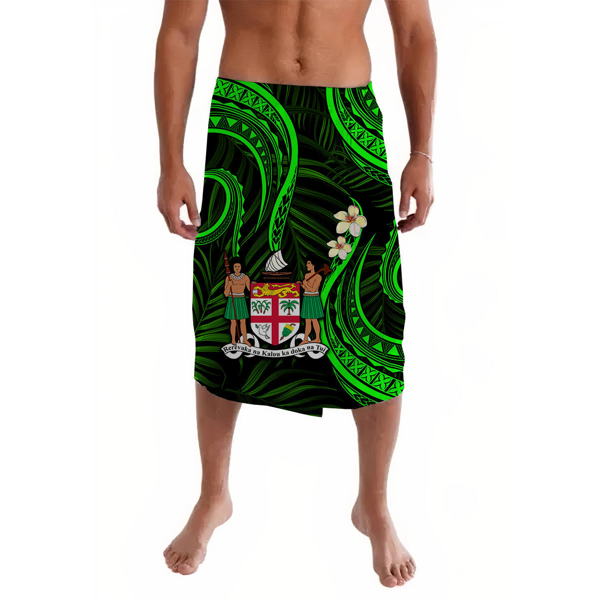 Fiji Coat of Arms Lavalava Polynesian Mix Green Coconut Pattern LT13 - Wonder Print Shop