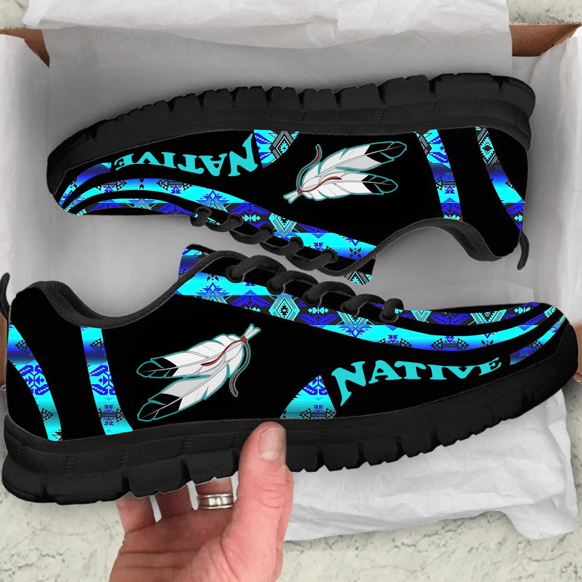 Blue Pattern Feather Native American Sneaker LT10 - Wonder Print Shop