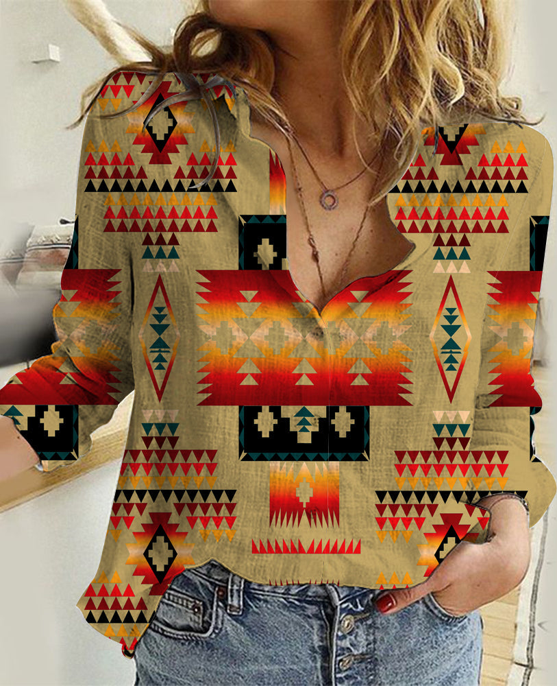 Light Brown Tribe Pattern Native American Linen Shirts LT10 - Wonder Print Shop