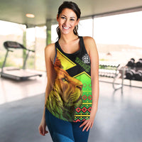 Jamaica Lion Women Racerback Tank Jamaican Pattern Version Reggae Colors LT13 - Wonder Print Shop