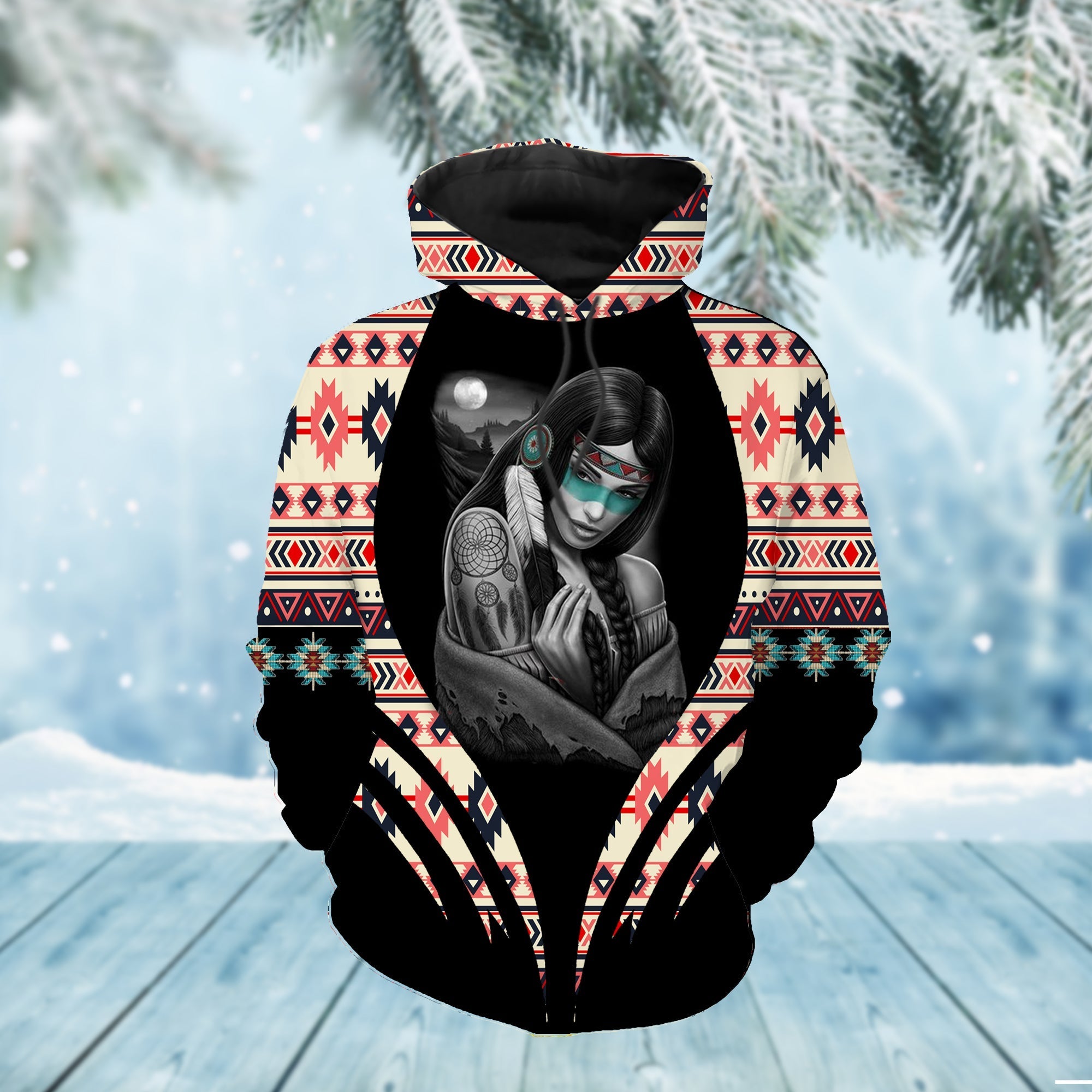 Pink and Navy Pattern Native American 3D Hoodie LT10 - Wonder Print Shop