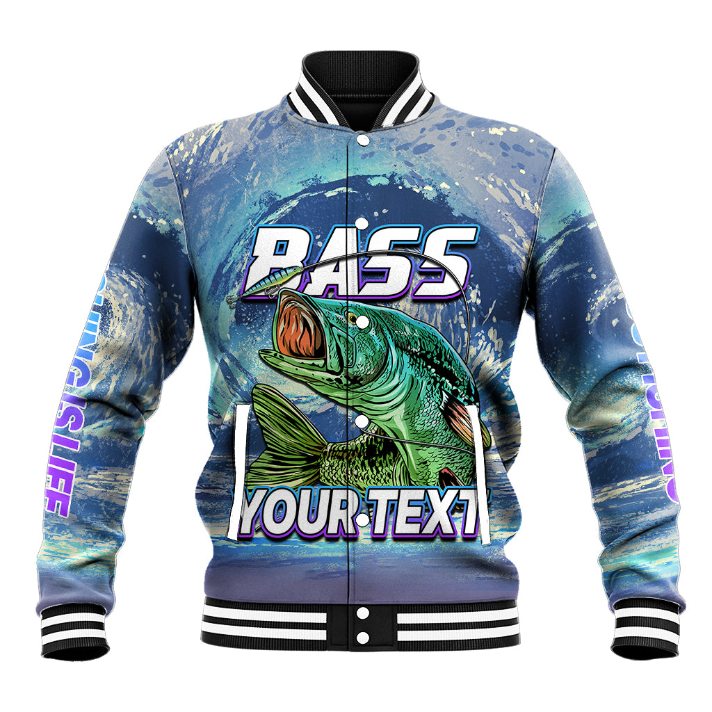 (Custom Personalised) Bass Fishing is Life Hook Sport Largemouth Blue Baseball Jacket LT9 - Wonder Print Shop