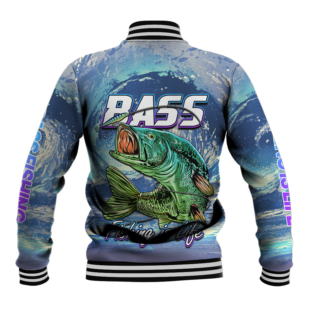 (Custom Personalised) Bass Fishing is Life Hook Sport Largemouth Blue Baseball Jacket LT9 - Wonder Print Shop