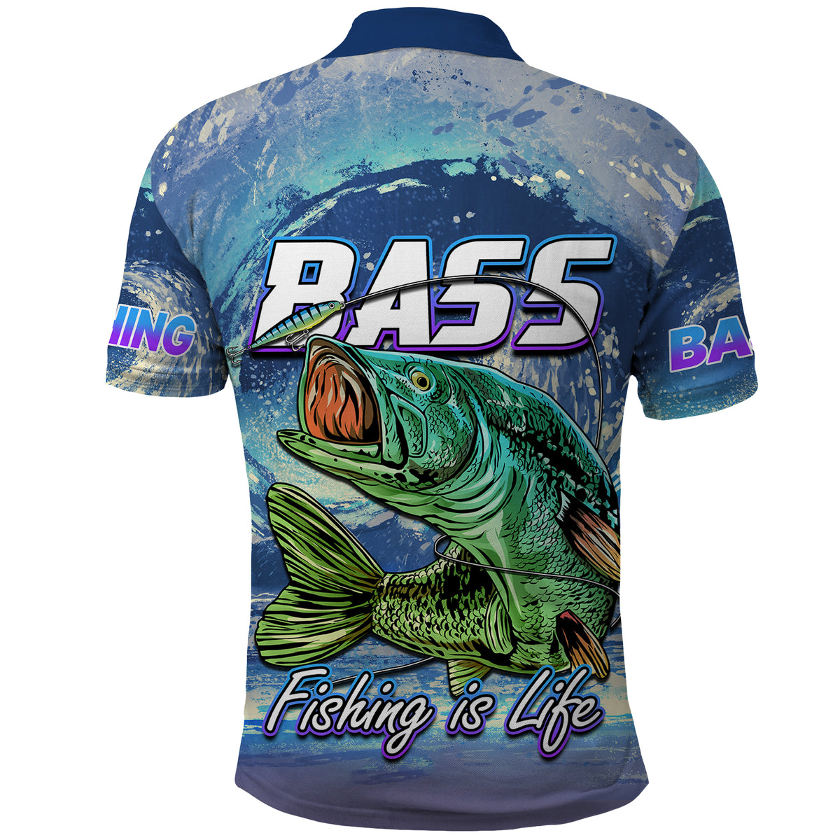 Custom Bass Fishing is Life Hook Sport Largemouth Blue Polo Shirt - Wonder Print Shop