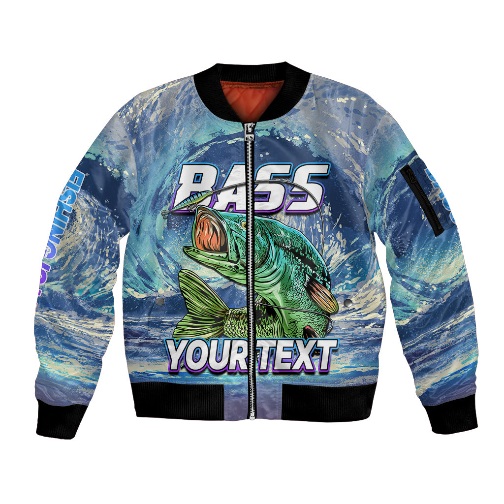 (Custom Personalised) Bass Fishing is Life Hook Sport Largemouth Blue Sleeve Zip Bomber Jacket - Wonder Print Shop