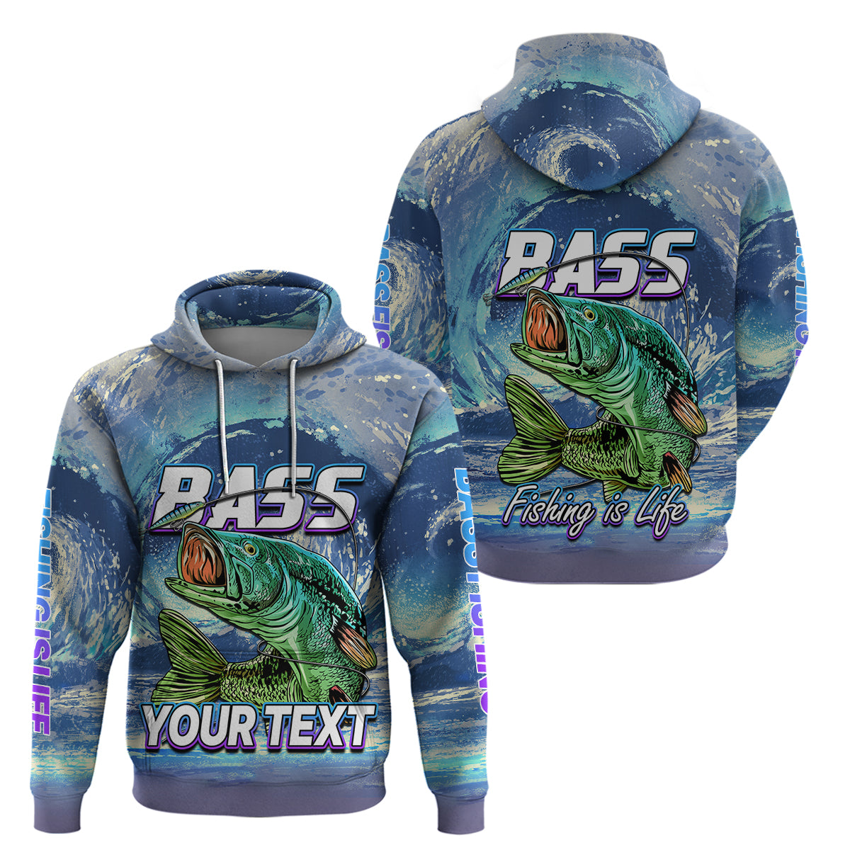 Custom Bass Fishing is Life Hoodie Hook Sport Largemouth Blue - Wonder Print Shop