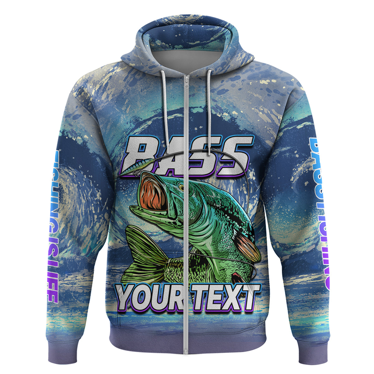 Custom Bass Fishing is Life Hoodie Hook Sport Largemouth Blue - Wonder Print Shop