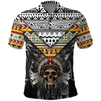 Native American Headdress With Human Skull African Pattern With Geometric Motifs Polo Shirt - Wonder Print Shop
