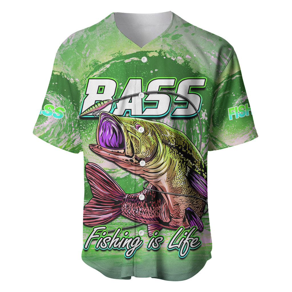Bass Fishing is Life Hook Sport Largemouth Green Baseball Jersey LT9 - Wonder Print Shop