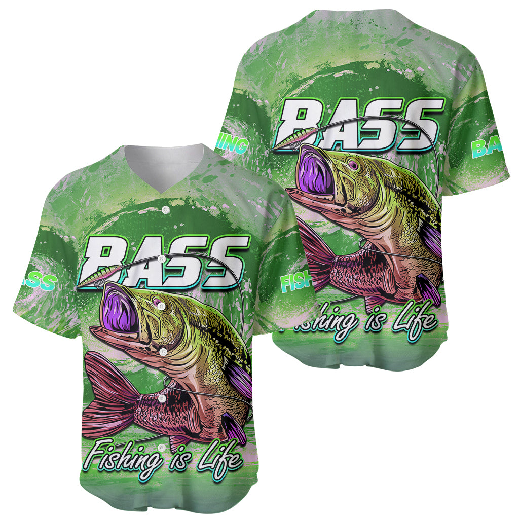 Bass Fishing is Life Hook Sport Largemouth Green Baseball Jersey LT9 - Wonder Print Shop