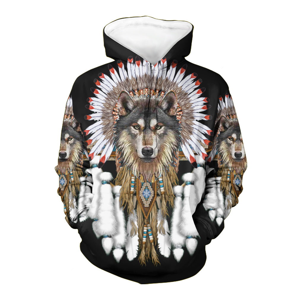 Native American Wolf With Feather Headdress 3D Hoodie LT10 - Wonder Print Shop