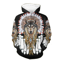 Native American Wolf With Feather Headdress 3D Hoodie LT10 - Wonder Print Shop