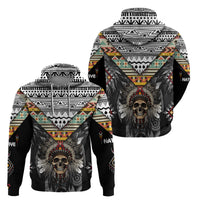 Native American Headdress With Human Skull African Pattern With Geometric Motifs Hoodie - Wonder Print Shop