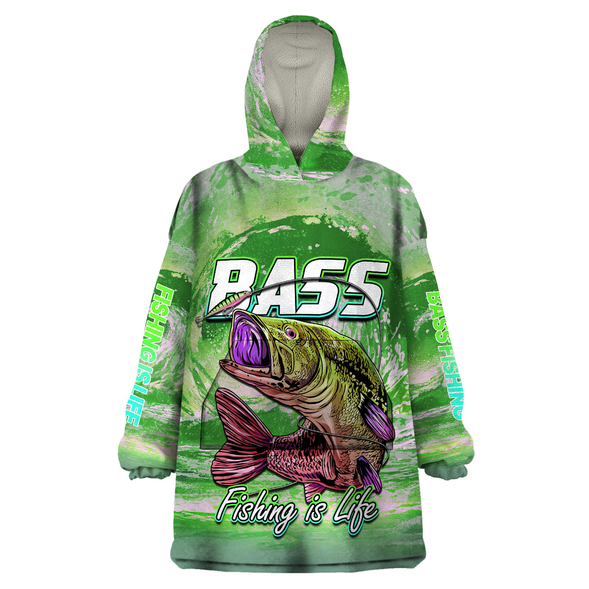 Bass Fishing is Life Hook Sport Largemouth Green Wearable Blanket Hoodie - Wonder Print Shop