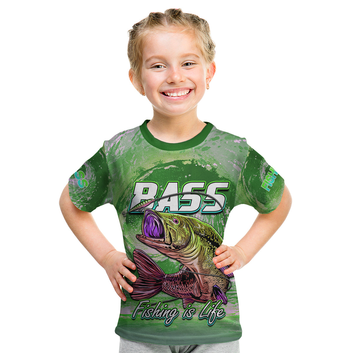 Bass Fishing is Life Hook Sport Largemouth Green Kid T Shirt - Wonder Print Shop