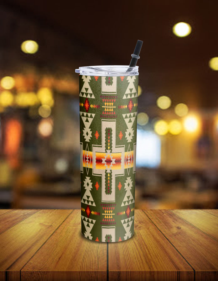 Dark Green Tribe Design Native American Skinny Tumbler LT10 - Wonder Print Shop