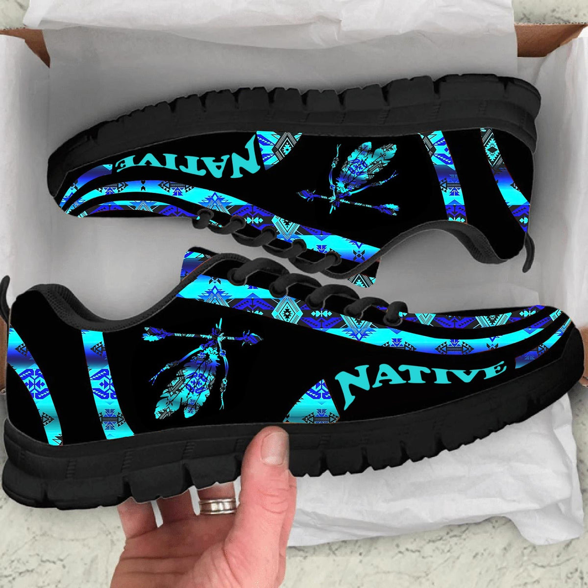Blue Pattern Feather Native American Sneaker LT10 - Wonder Print Shop