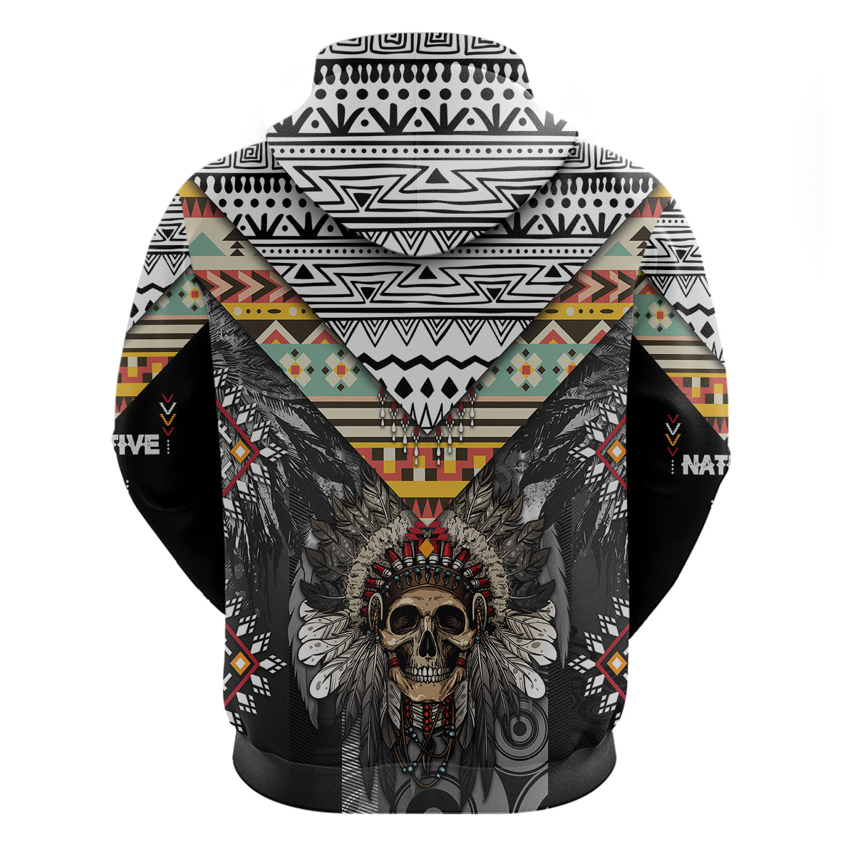 Native American Headdress With Human Skull African Pattern With Geometric Motifs Hoodie - Wonder Print Shop