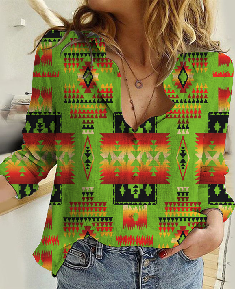 Green Tribes Pattern Native American Linen Shirts LT10 - Wonder Print Shop