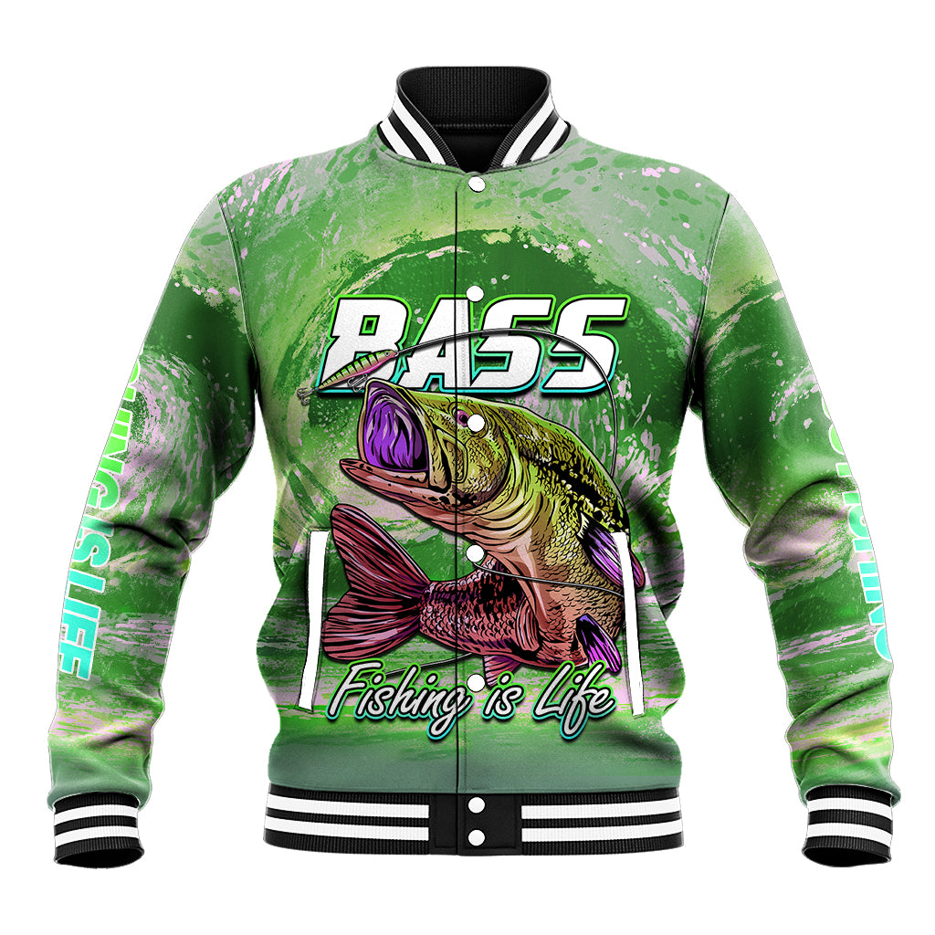 Bass Fishing is Life Hook Sport Largemouth Green Baseball Jacket LT9 - Wonder Print Shop