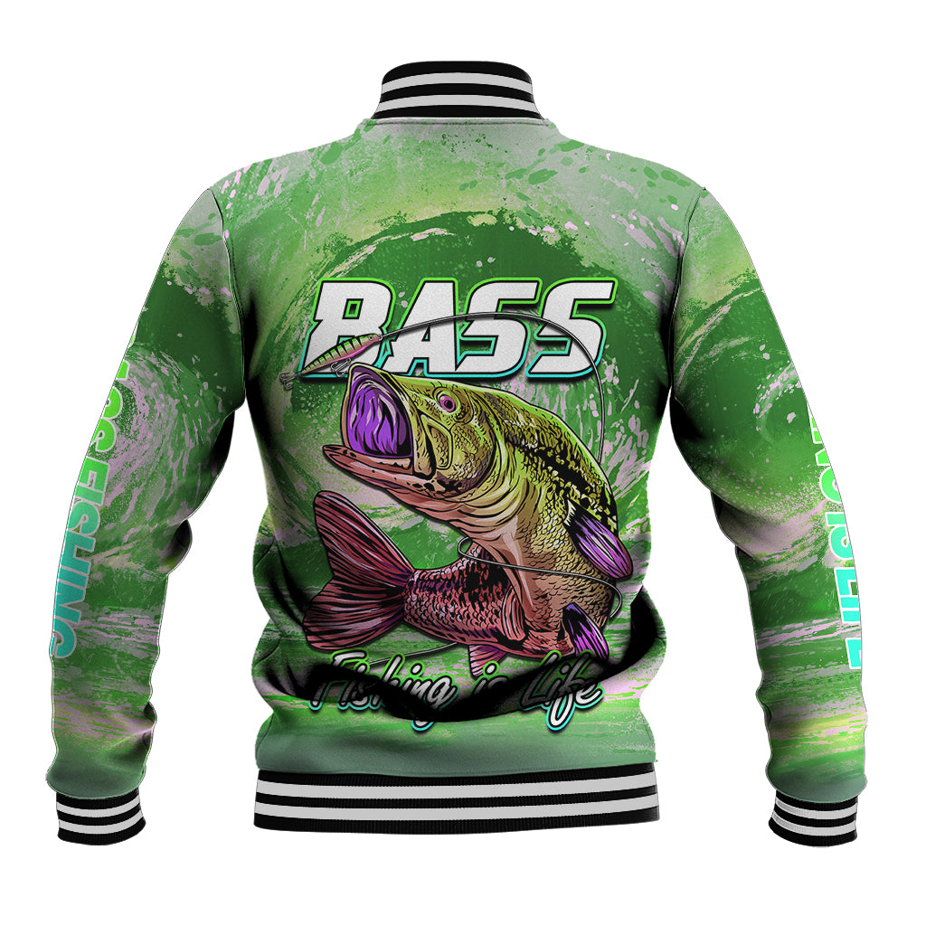 Bass Fishing is Life Hook Sport Largemouth Green Baseball Jacket LT9 - Wonder Print Shop