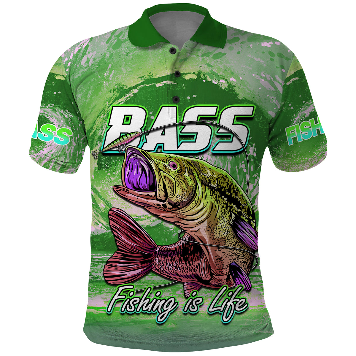 Bass Fishing Polo Shirt Fishing is Life Hook Sport Largemouth Green - Wonder Print Shop