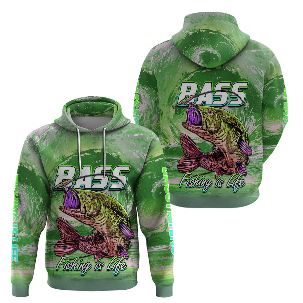 Bass Fishing is Life Hook Sport Largemouth Green Hoodie - Wonder Print Shop