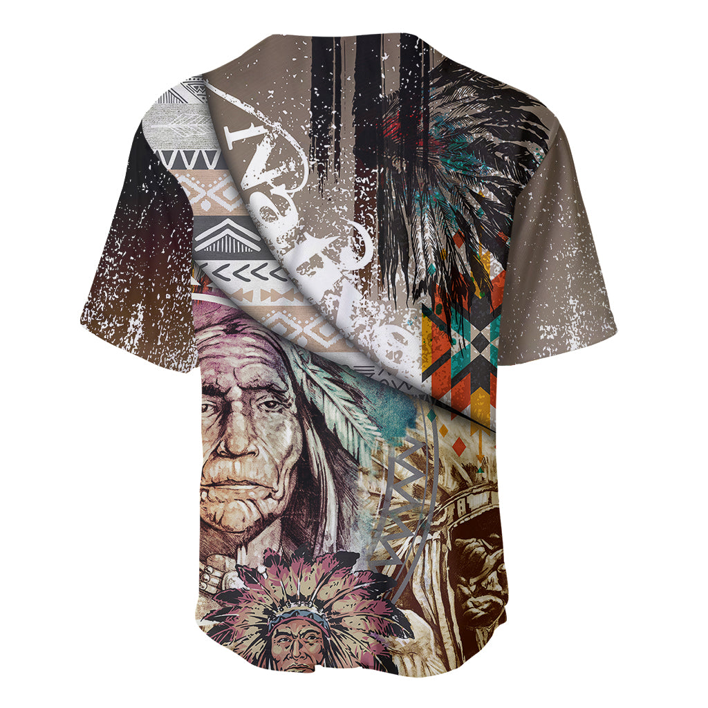 Native American Feather Headdress Portrait Of American Indian Colorful Distress Beton Texture Baseball Jersey - Wonder Print Shop