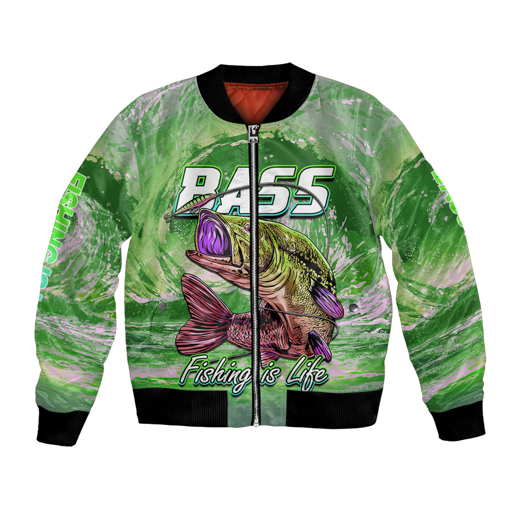 Bass Fishing is Life Hook Sport Largemouth Green Bomber Jacket LT9 - Wonder Print Shop