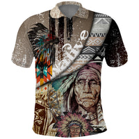 Native American Feather Headdress Portrait Of American Indian Colorful Distress Beton Texture Polo Shirt - Wonder Print Shop