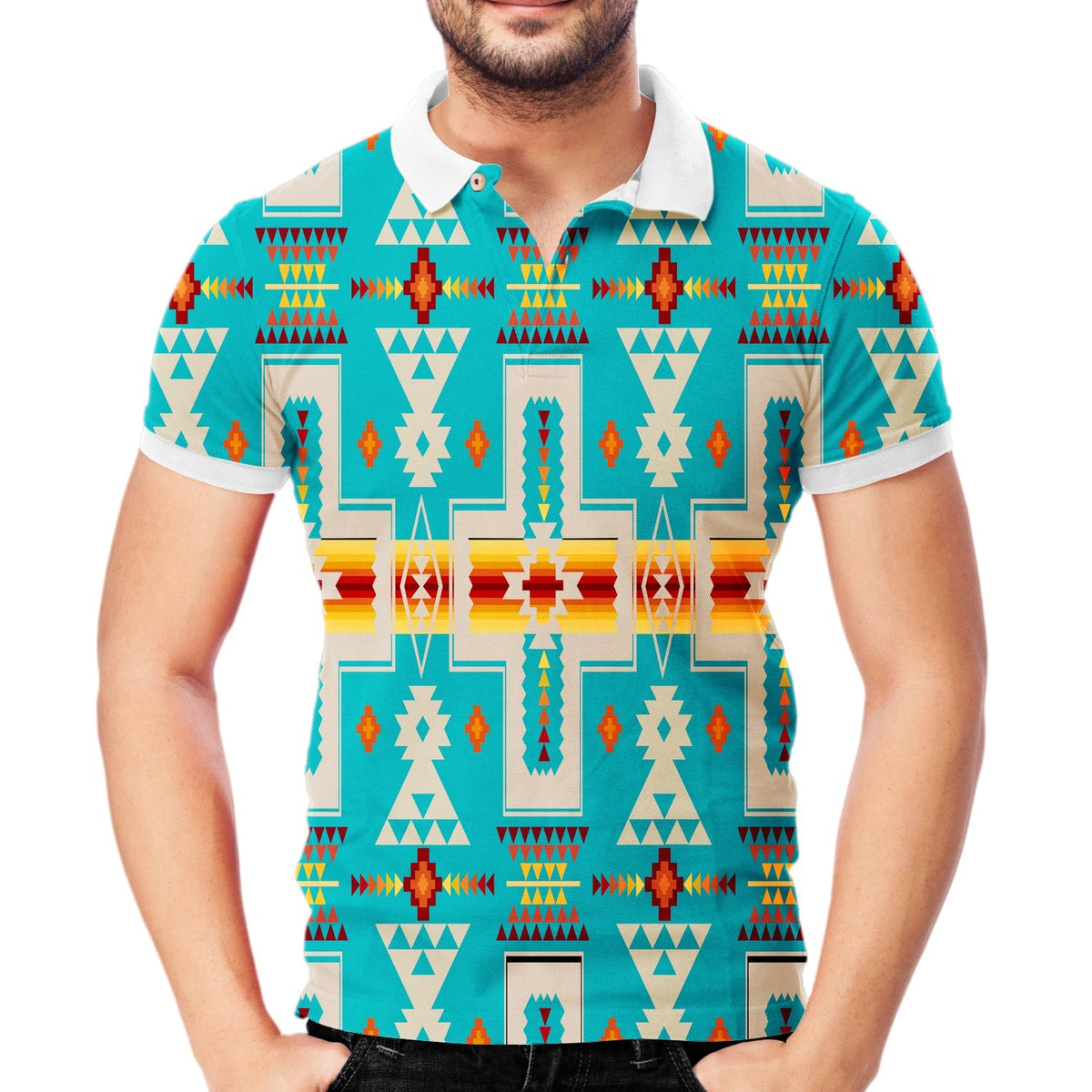 Turquoise Tribe Design Native American Polo T Shirt 3D LT10 - Wonder Print Shop