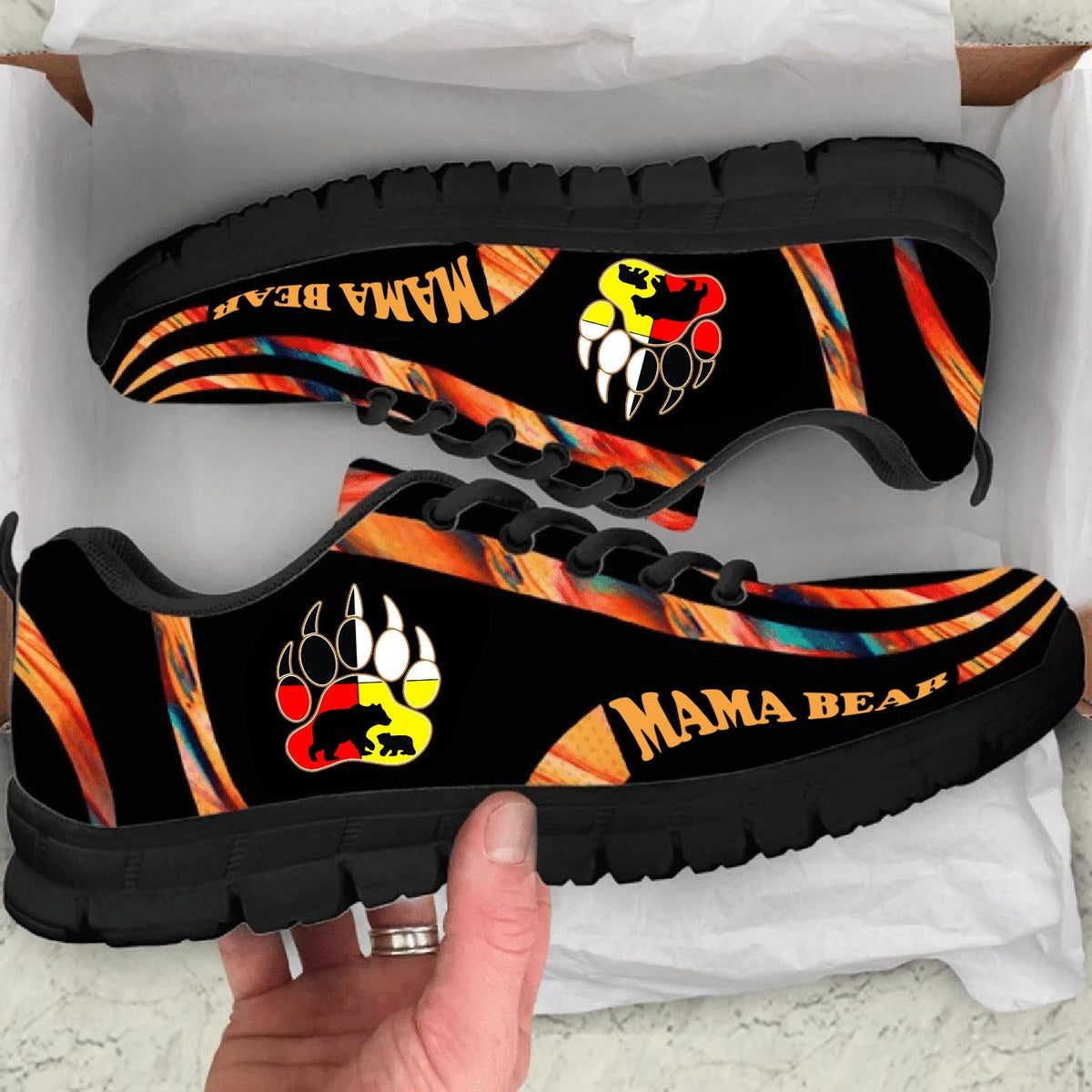 Orange Pattern Mama Bear Native American Sneakers LT10 - Wonder Print Shop