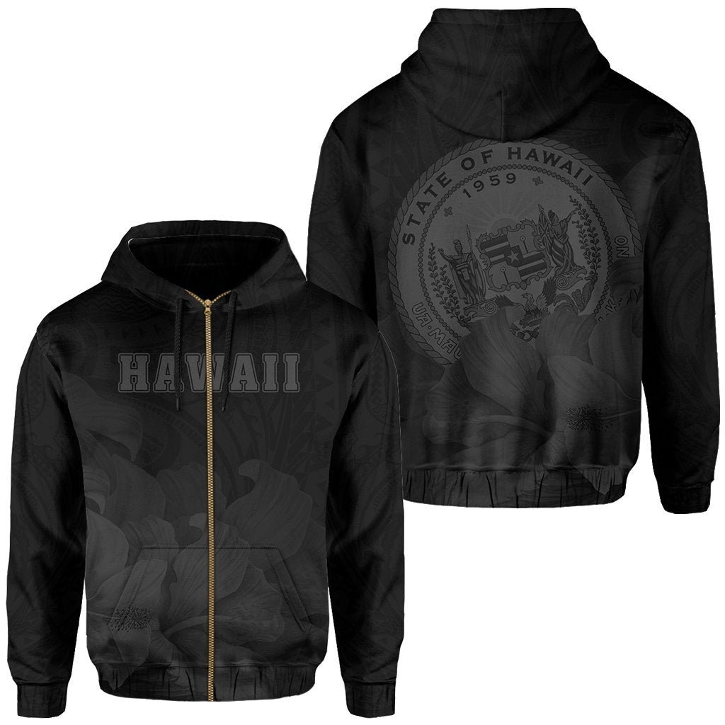 Tropic Hibiscus Seal Of Hawaii Zip Hoodie Gray - Wonder Print Shop