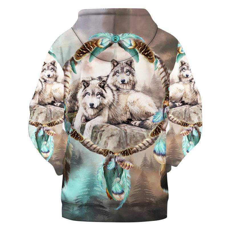 Native American Feathers Dream Catcher Wolves Together 3D Hoodie LT10 - Wonder Print Shop