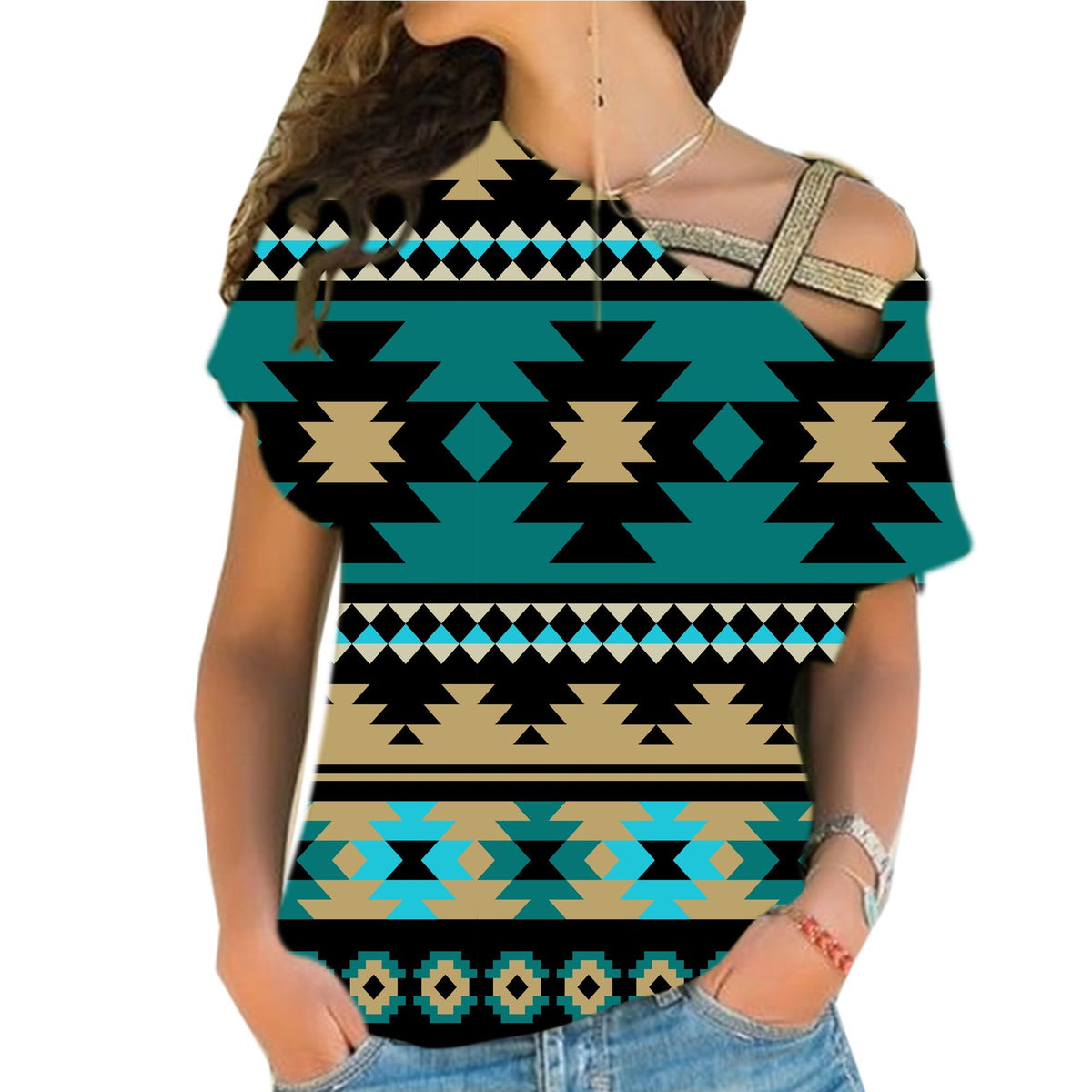 native-american-green-ethnic-aztec-pattern-cross-shoulder-shirt